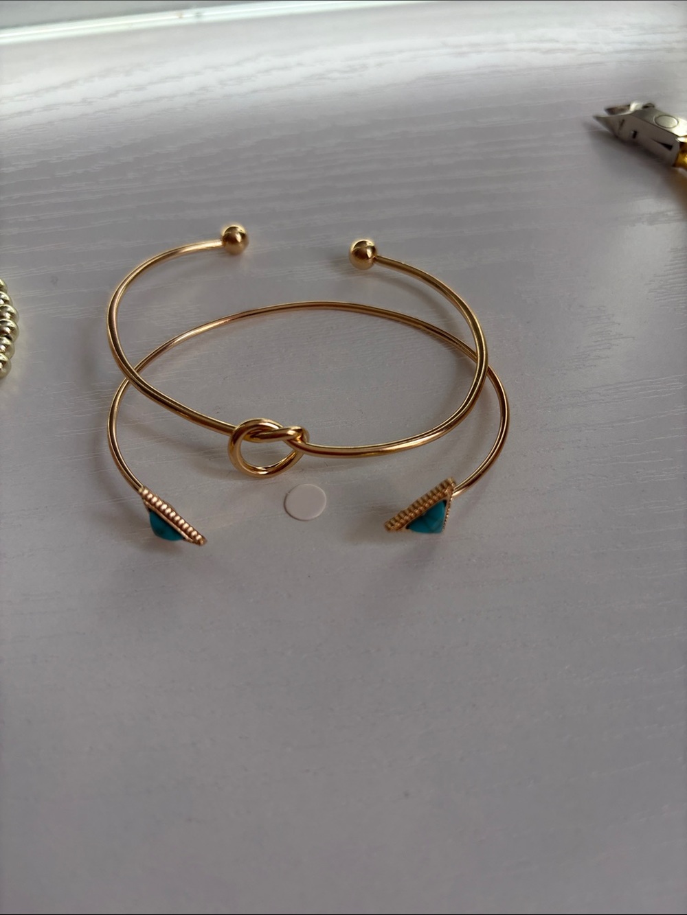 Gold Open Knot and Turquoise Accent Cuff Bracelets - Women Jewelry